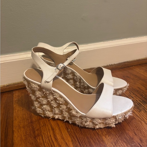 Anthropologie White Wedge Heels Sandals Size 11 - Picture 1 of 9